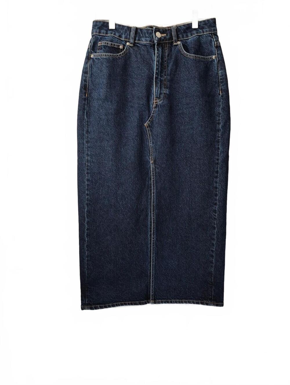 H&M Dark Wash Denim Maxi Skirt Front Slit Size 6. Long Blue Denim Skirt With A